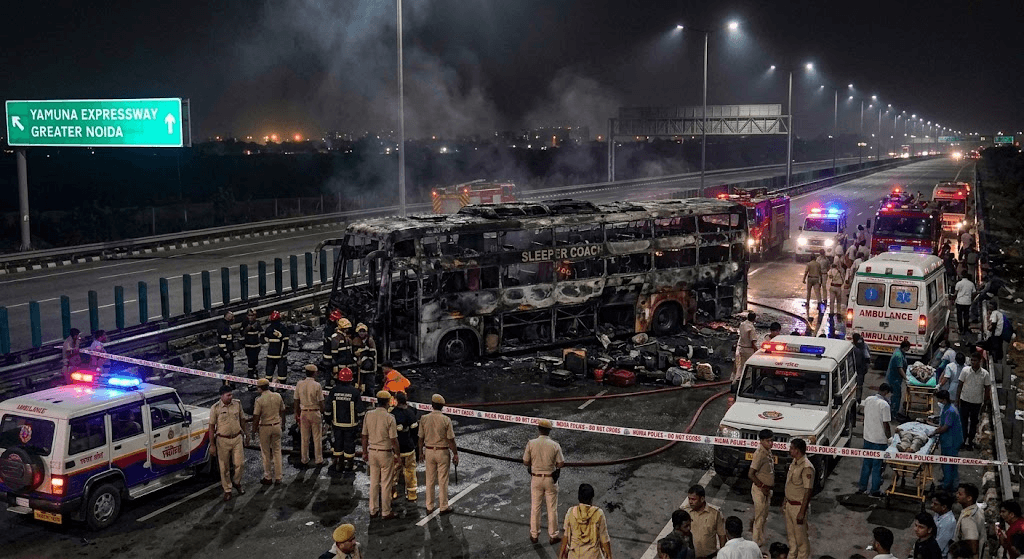 Tragedy on Yamuna Expressway: 9 Dead After Sleeper Bus Engulfed in Flames