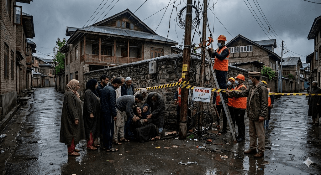 Tragedy in the Rain: 65-Year-Old Woman Electrocuted by Street Pole in Srinagar's Naidkadal