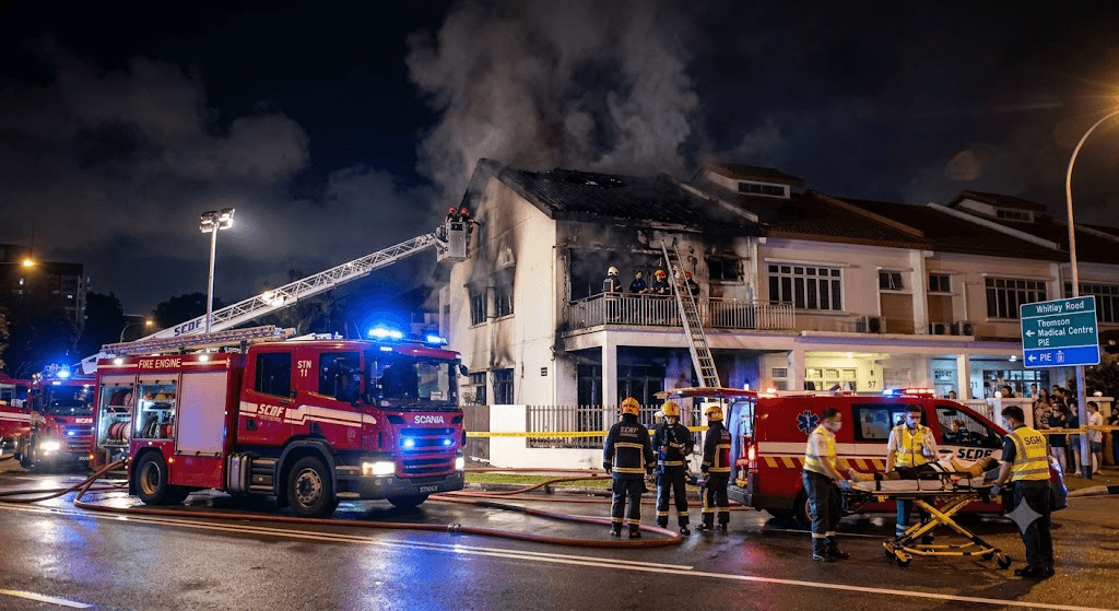 Breaking: Five Hospitalized as Intense Blaze Ravages Three-Storey House Near Whitley Road