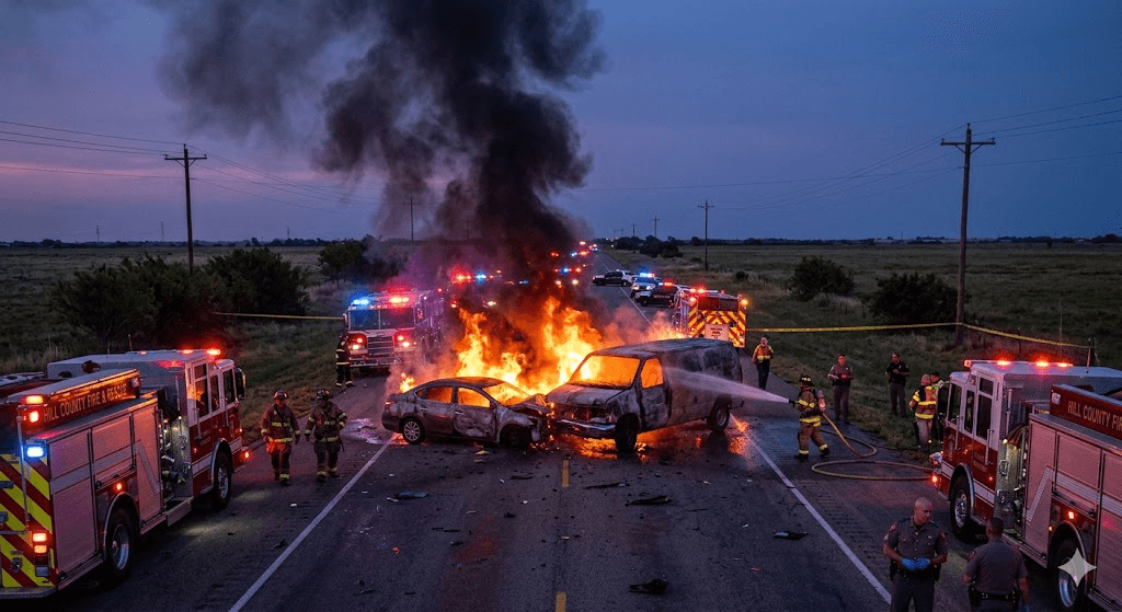 Horror in Texas: 6 Dead, Including 2 Children, After Fiery Car Crash