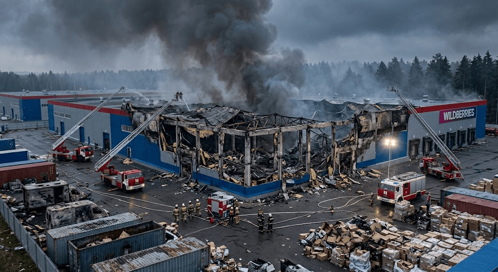 Inferno at Russian E-Commerce Giant: Massive Fire Engulfs Major Distribution Hub