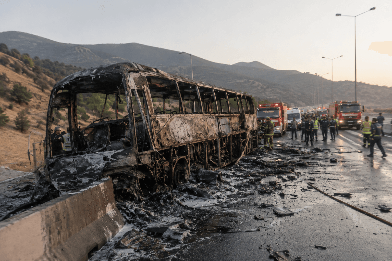 Fire on the Highway: Passenger Bus Smashes Into Barriers and Ignites in Turkey, Leaving 8 Dead and 33 Injured