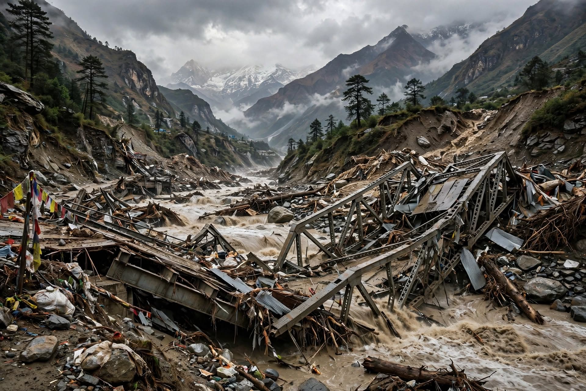 Glacial Lake Outburst Flood Washes Away Remote Mountain Bridge, Cutting Access Across Nepal Himalayan Corridor