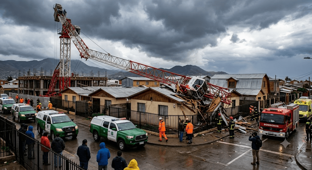 Crushed by the Wind: Crane Collapses onto Neighborhood in Coquimbo as Severe Frontal System Batters Chile