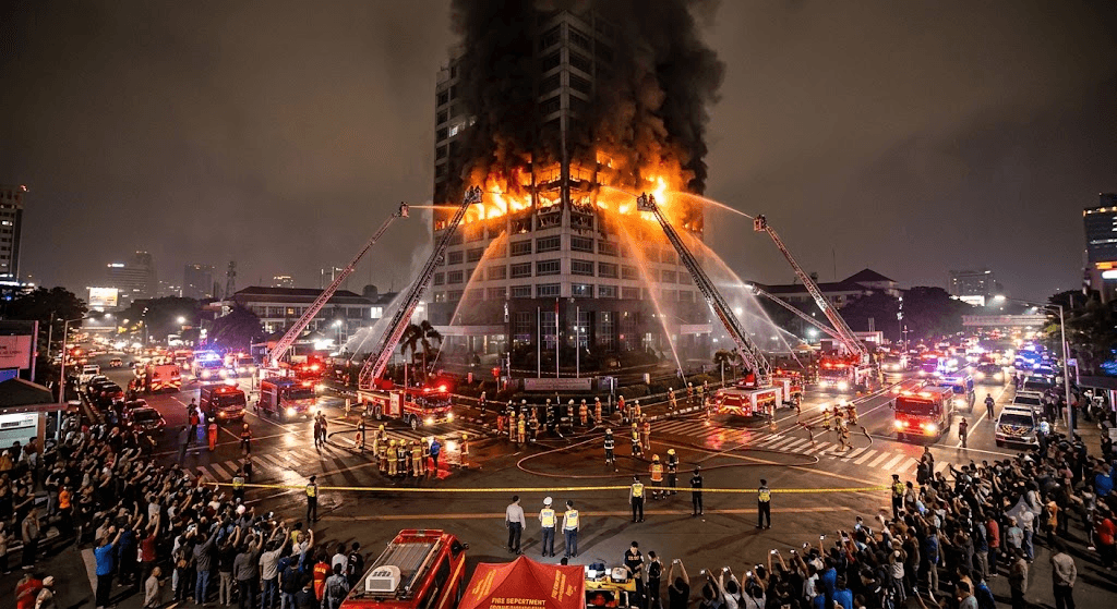Inferno in Central Jakarta: Major Fire Flames Through Six Floors of Government Building in Gambir