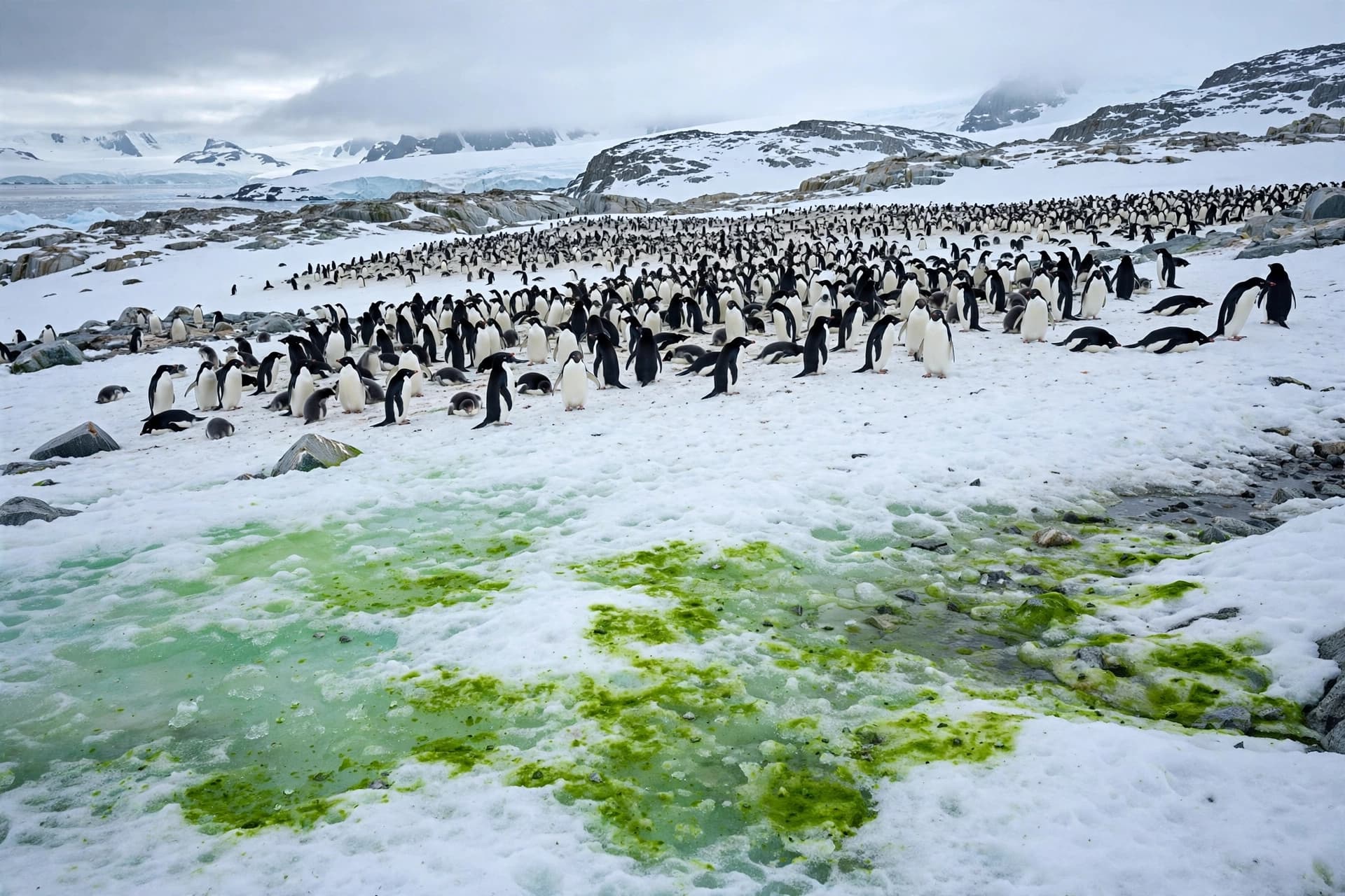 Penguin poop is melting Antarctic snow by keeping algae green.
