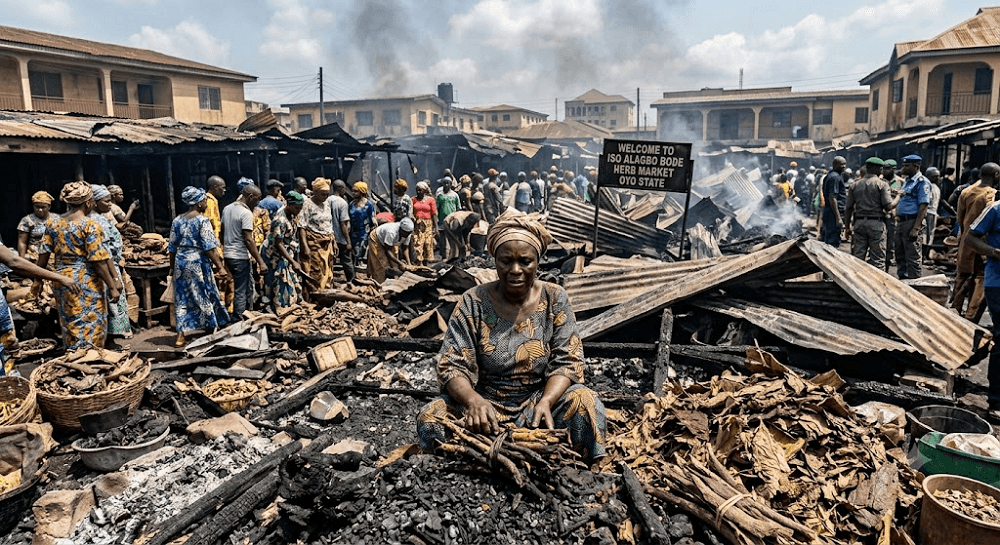 Ashes at Iso Alagbo: Devastating Fire Wipes Out Millions at Ibadan’s Famous Herb Market