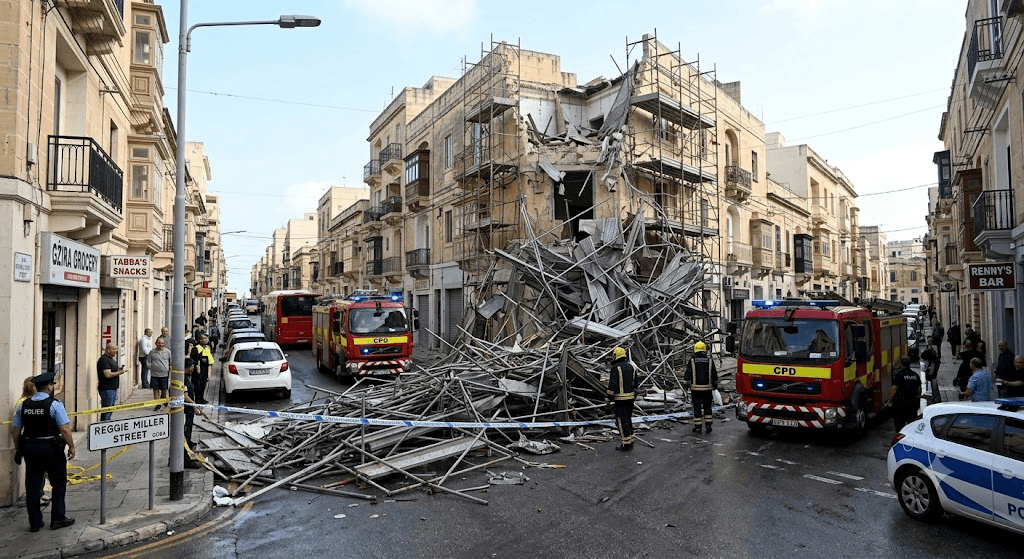 Chaos in Gzira: Scaffolding Collapses onto Reggie Miller Street