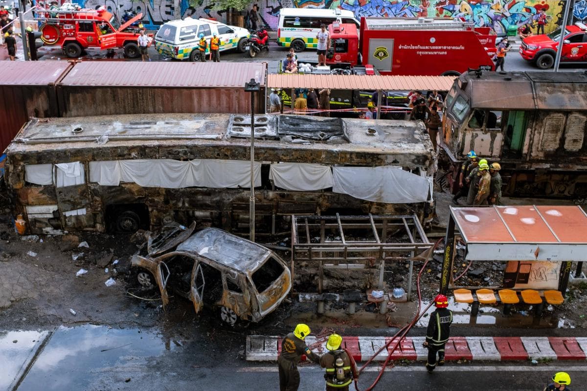 Horror On The Streets As Massive Bus Fire Turns Busy Area Into Scene Of Destruction