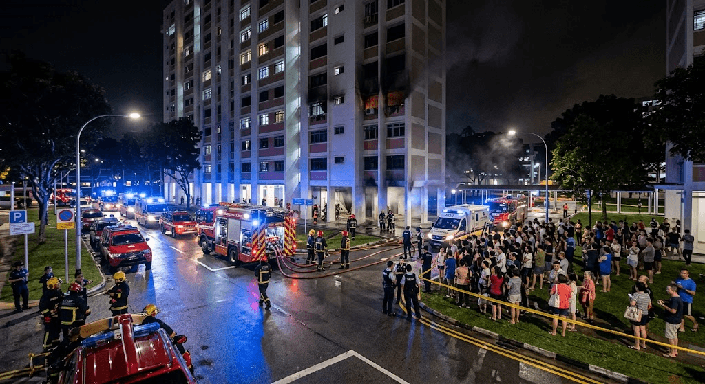 Blaze at Choa Chu Kang HDB: 200 Evacuated, 2 Hospitalized for Smoke Inhalation