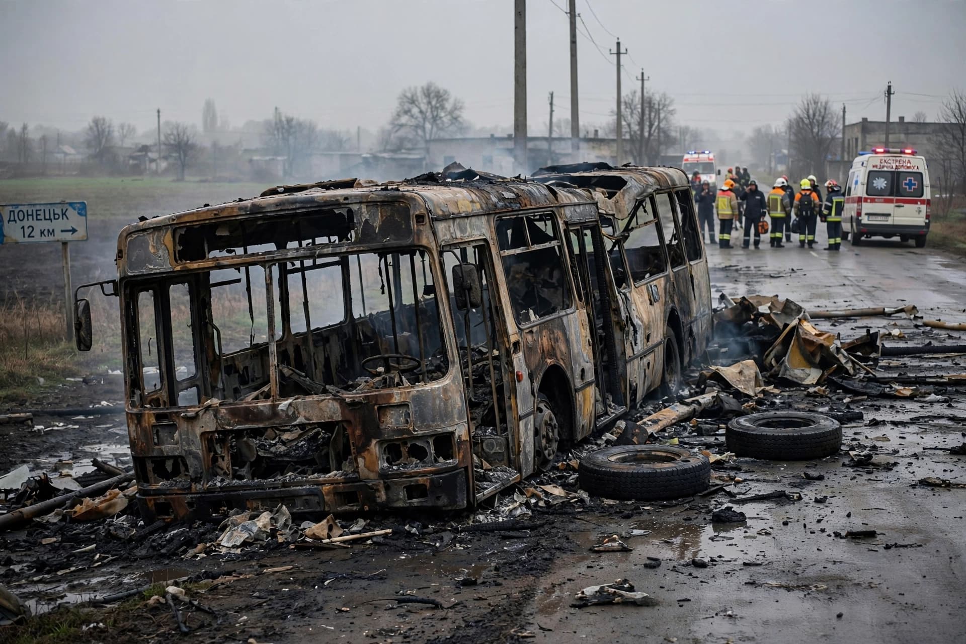 Russian Strike on Bus Kills at Least 30 in Eastern Ukraine