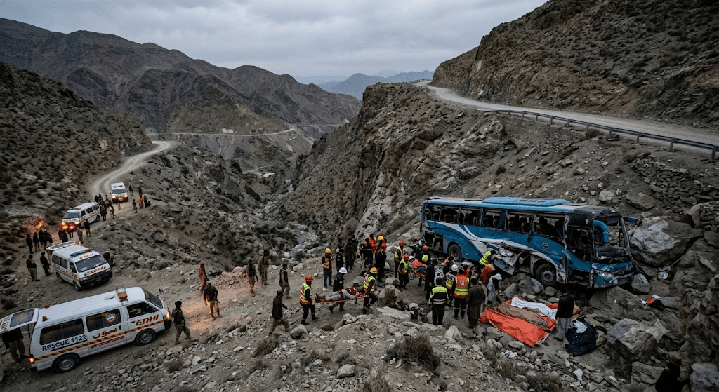 Tragedy in Southwest Pakistan: At Least 40 Dead After Passenger Bus Plunges into Ravine