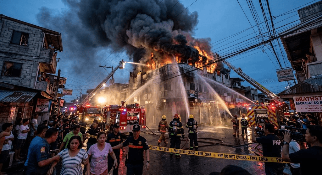 Rapid Response: Structural Blaze Triggers Emergency Evacuation on Del Pilar Street in Obrero