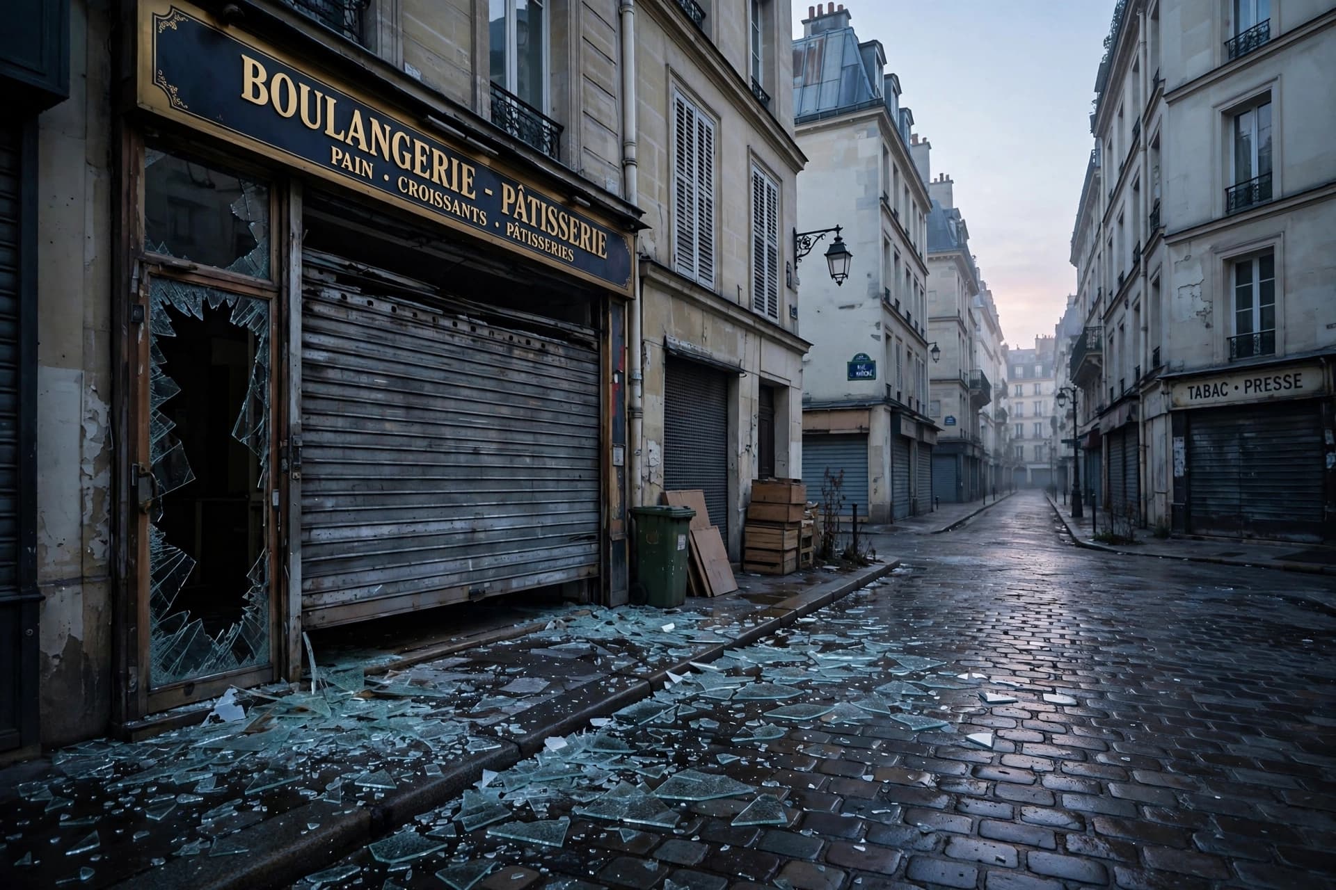 The shops are boarded; the questions remain open. 