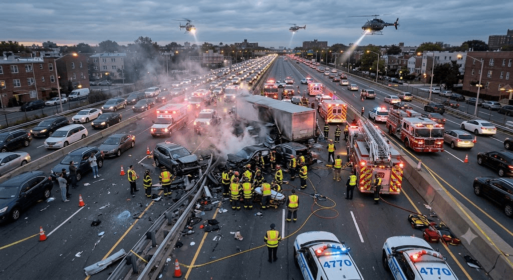 Tragedy on the Road: Massive Long Island Expressway Crash Leaves 2 Dead, 10 Injured