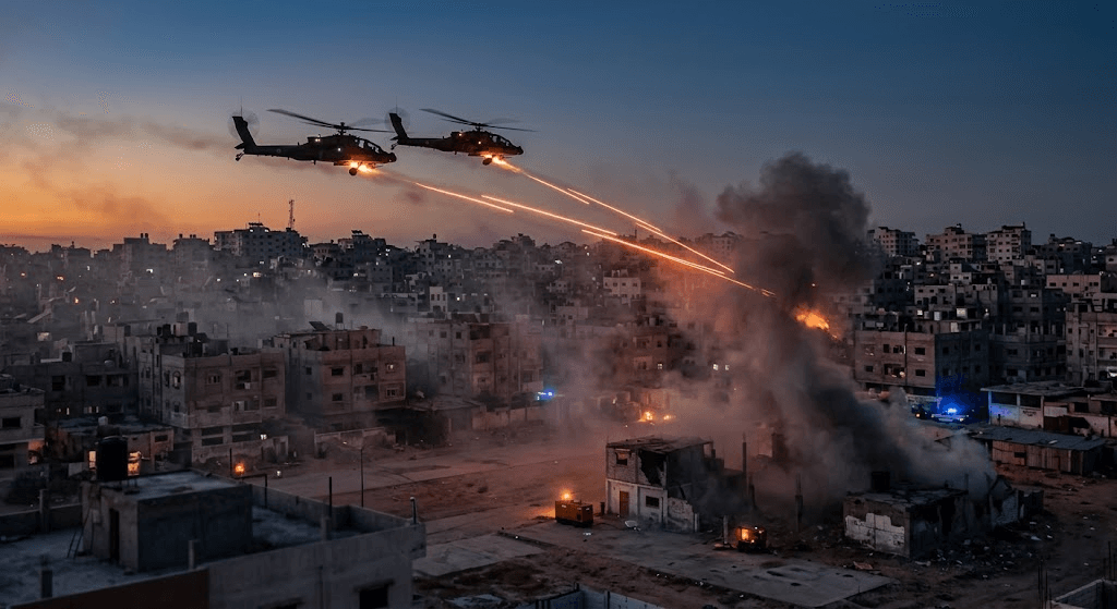  Dawn Attack: Israeli Military Helicopters Open Fire Near Northern Gaza's Jabalia Camp