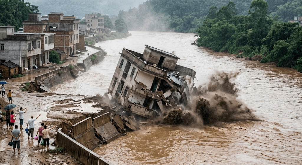 Torrential Floods Cause Sudden 3-Storey Building Collapse in China