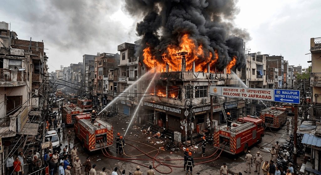 Inferno in Jafrabad: Massive Fire Destroys Local Restaurant