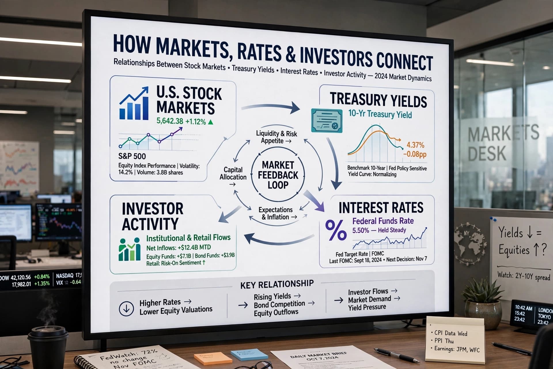 Across America’s Financial Landscape: Equities Regain Ground as Bond Yields Move Lower After Recent Highs