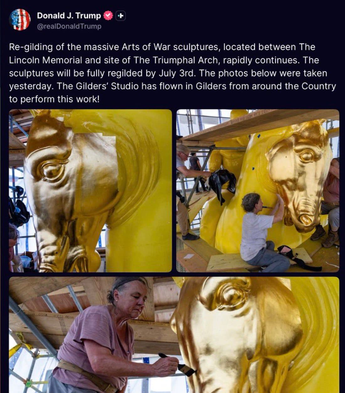 Trump Highlights Restoration of Monumental ‘Arts of War’ Sculptures Ahead of July Completion Target