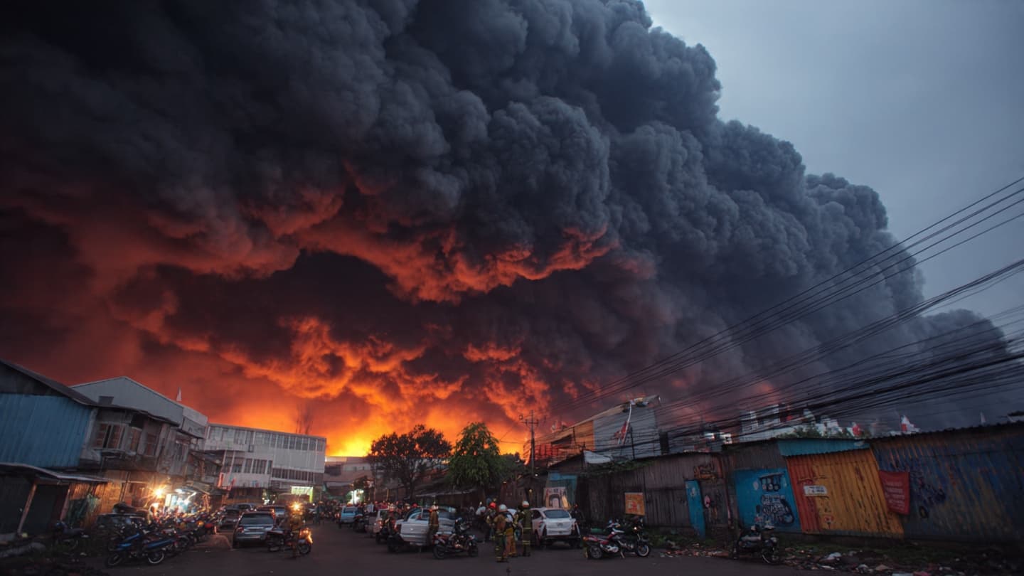 Thick Smoke Splits the Sky of Surabaya's Industrial Sector