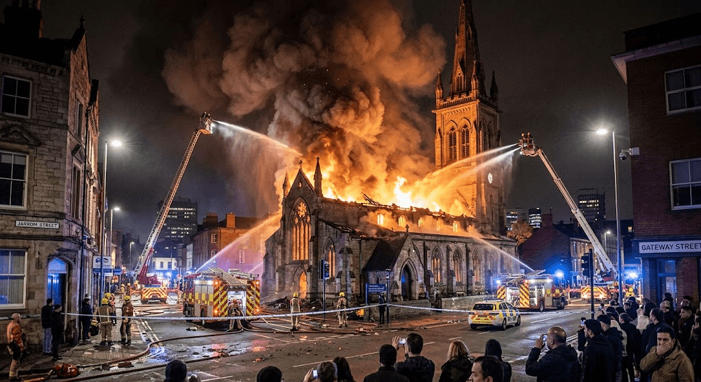 Leicester Landmark in Ashes: Massive Overnight Fire Rips Through Historic Central Church