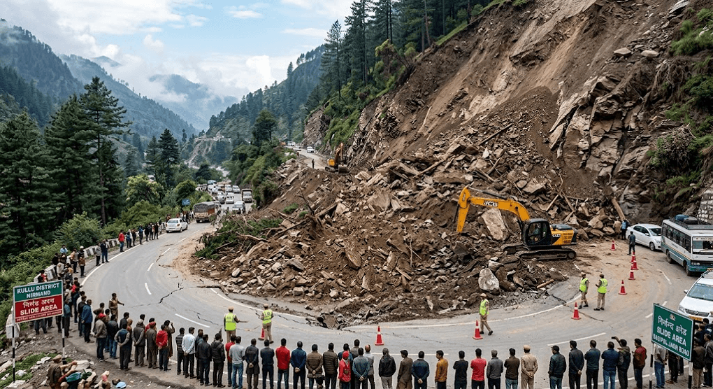 Mountain Collapse in Himachal: Massive Landslide Wipes Out 200-Meter Highway Stretch in Kullu