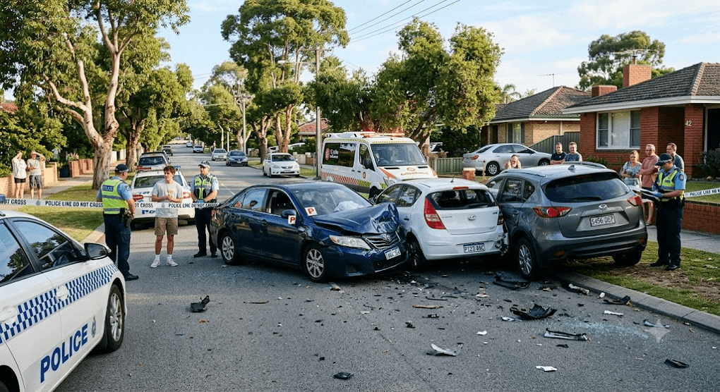 Chaotic Scene near Queens Park: P-Plate Driver Smashes into Stationary Vehicles