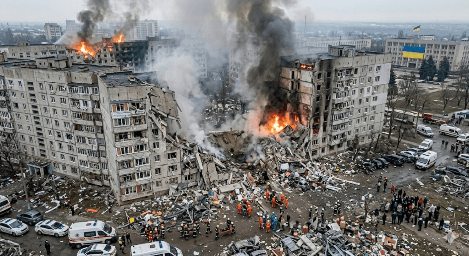 Russian Overnight Strikes Across Ukraine Kill Civilians, Damage High Rise Buildings