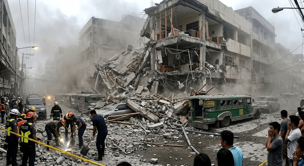 Structure Collapse in Mandaluyong: Abandoned Building’s Facade Crumbles Along Busy Kalentong Street