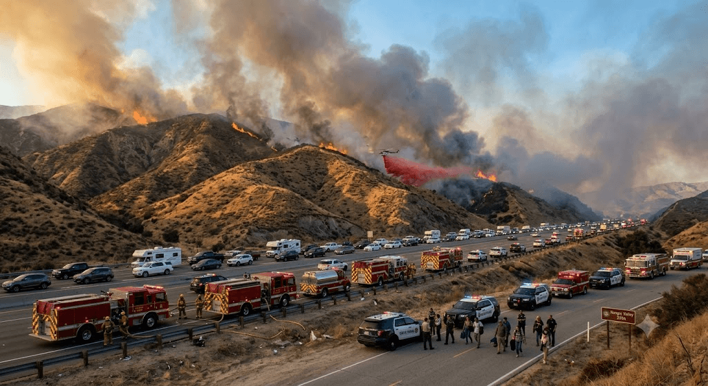 Wildfire Escalation: Fast-Moving Brush Fire Hits Gorman, Triggering Mass Evacuations and Freeway Closures