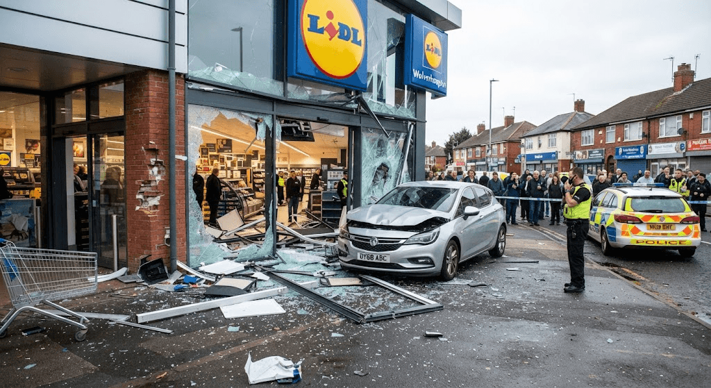Tragedy in Wolverhampton: Man Dies After Car Crashes into Lidl Store Entrance