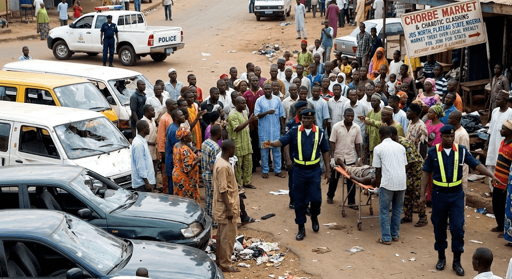 Chaos in Jos: 1 Injured, Vehicles Wrecked as Security Forces and Traders Clash