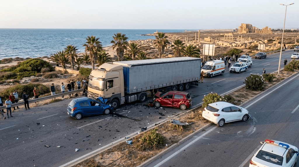 Horrific Highway Crash in Sabratha: 5 Dead, Dozens Injured in Multi-Vehicle Collision
