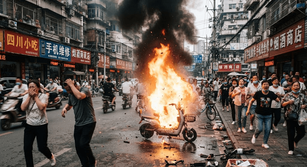 Towering Fireball Engulfs Street as Electric Scooter Explodes in China