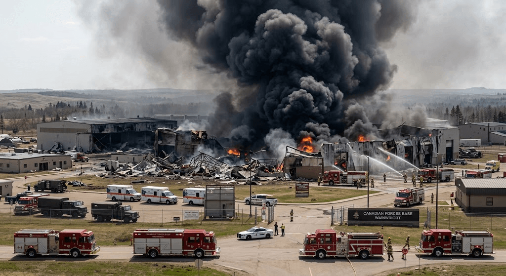 Fatal Explosion and Major Fire Sweep Through Canadian Military Base in Alberta