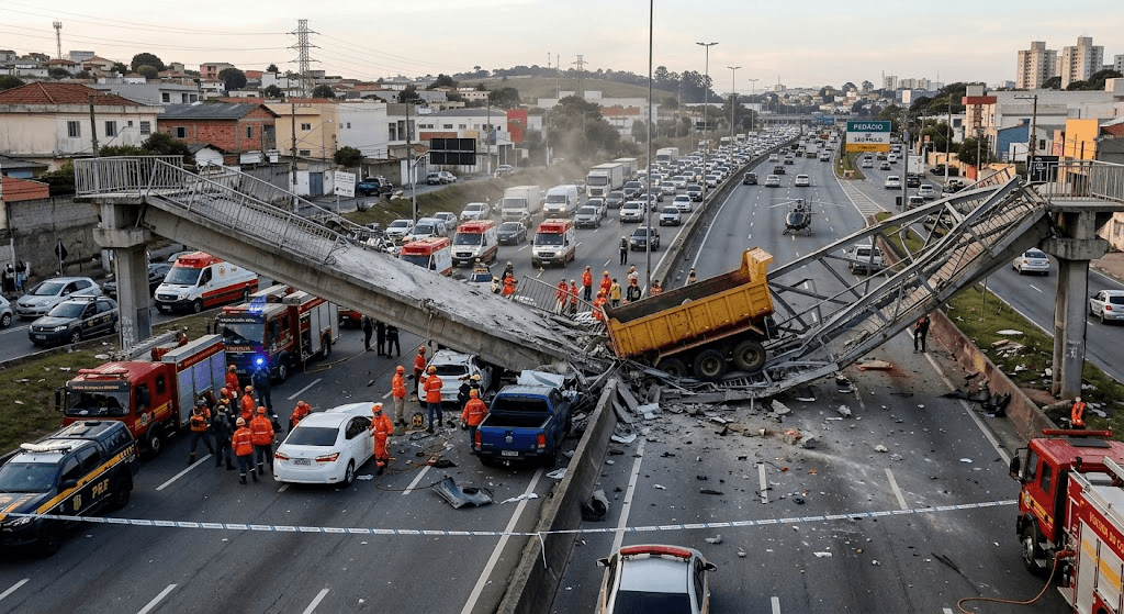 Disaster in São Paulo: Truck Smashes Overpass, Sending Highway Bridge Collapsing Onto Cars
