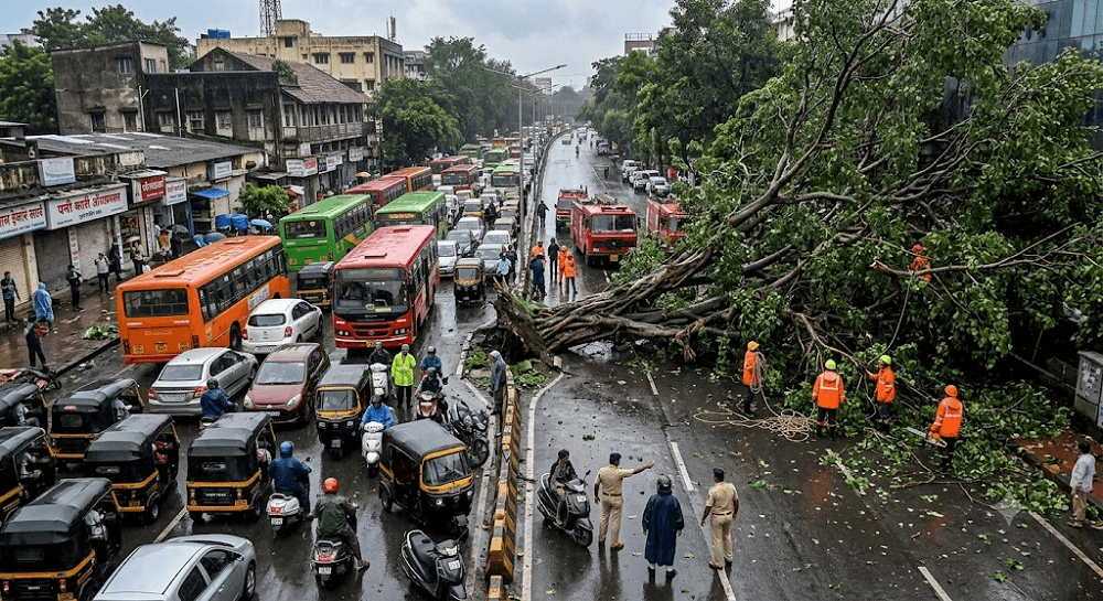Pune Monsoon Fury: Massive Tree Collapses on Busy Bajirao Road After Heavy Rainfall