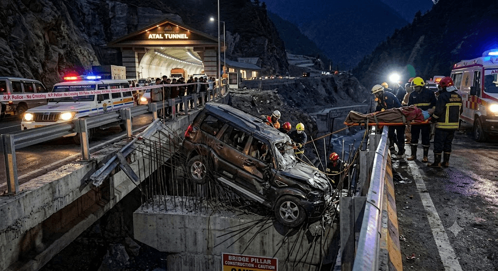 Atal Tunnel Horror: Speeding Scorpio Plunges Onto Under-Construction Bridge, Leaving 1 Dead