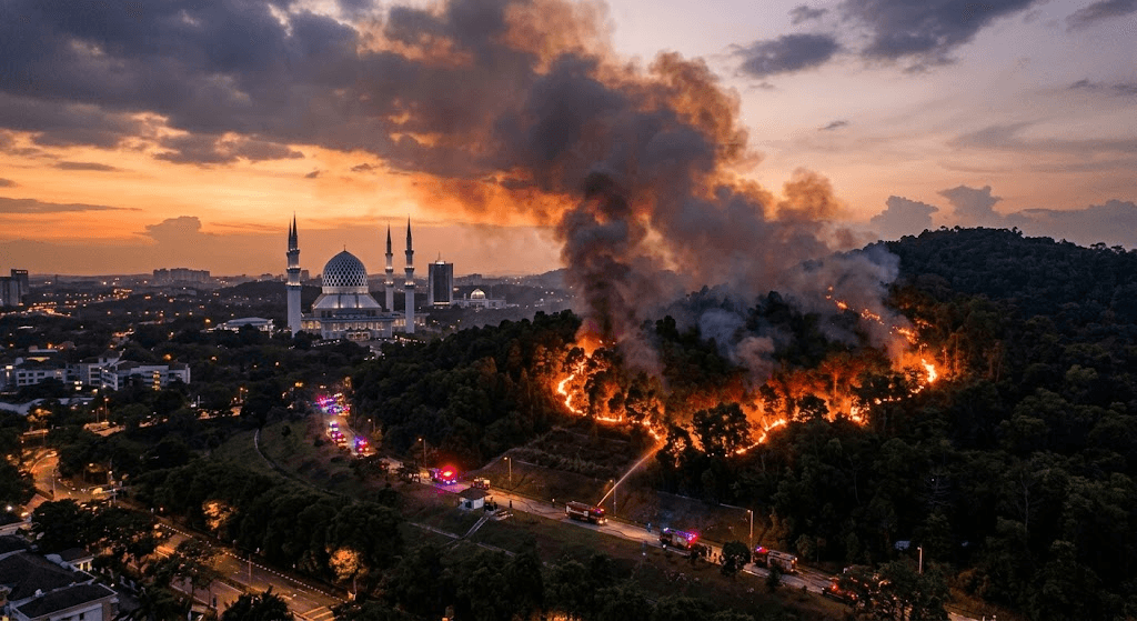 Major Forest Fire Breaks Out Near Bukit SUK in Shah Alam