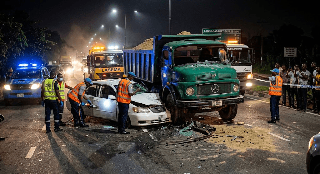 Horror on the Expressway: 5 Dead in Violent Truck-Car Crash on Badagry Highway