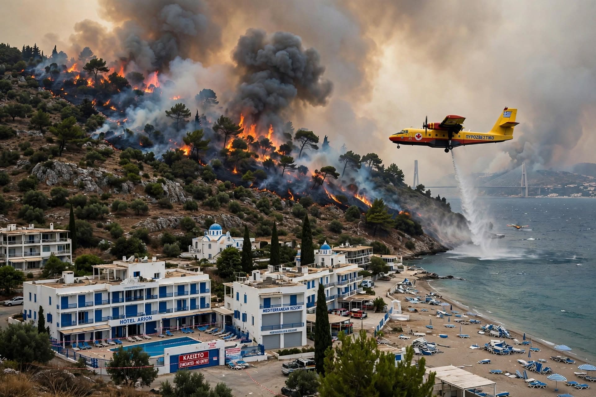 Massive Wildfire Sweeps Through Greek Coast, Forcing Evacuation Of Tourist Towns, Destroying Homes Across Peloponnese
