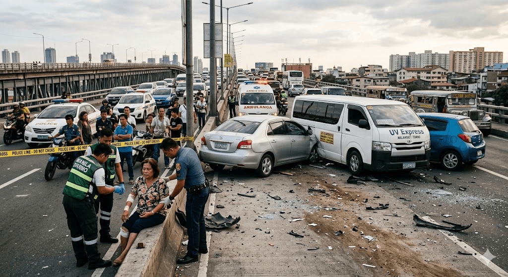 Delpan Bridge Chaos: Woman Injured in Violent Three-Vehicle Pileup in Manila