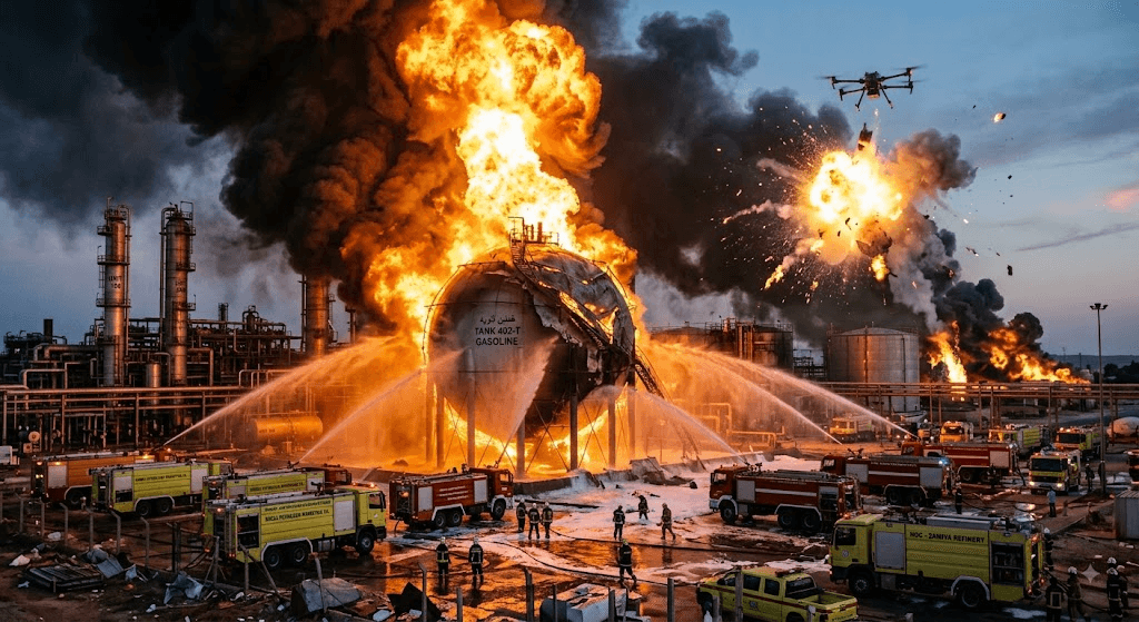 Inferno at Zawiya: Massive Blaze Engulfs Libyan Refinery Following Deadly Drone Strike
