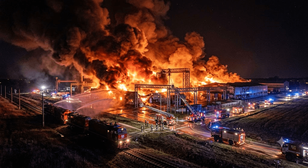 Massive Inferno in Kyiv: Russian Aerial Assault Sparks 4,000-Square-Meter Fire at Infrastructure Facility
