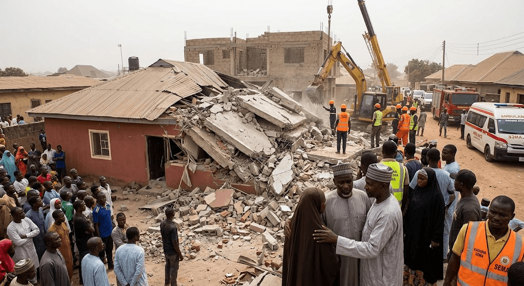 Tragic Collapse in Kaduna: Mother, 5-Year-Old Son, and 3-Month-Old Baby Killed by Falling Building