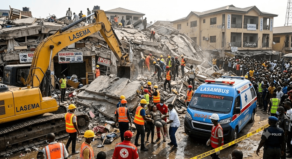 Lagos Tragedy: 9 Dead, 27 Rescued After Multi-Story Building Collapses