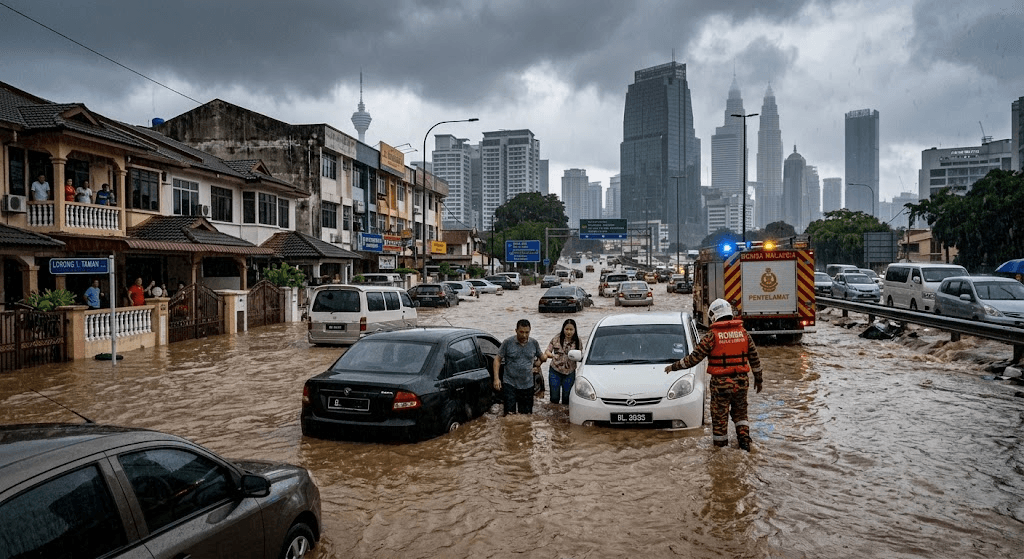 Flash Floods Paralyze Kuala Lumpur: Vehicles Stranded and Homes Submerged in Sunday Deluge