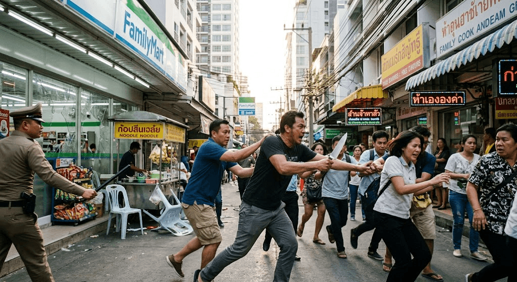 Chaos in Asok: Knife-Wielding Man Attacks Pedestrians and Vandalizes Shops on Sukhumvit 21