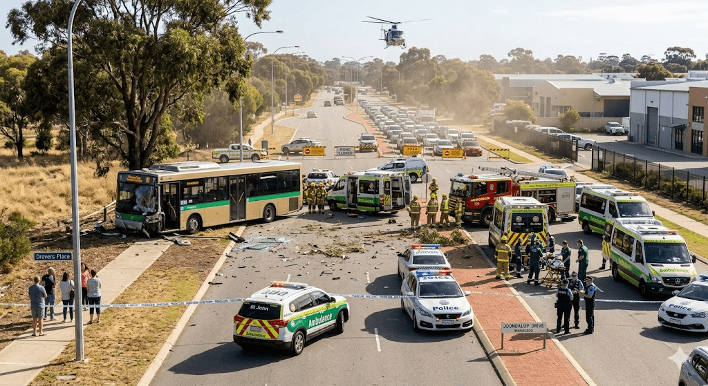 Breaking: Multiple Injuries Reported Following Commuter Bus Crash in Perth's North